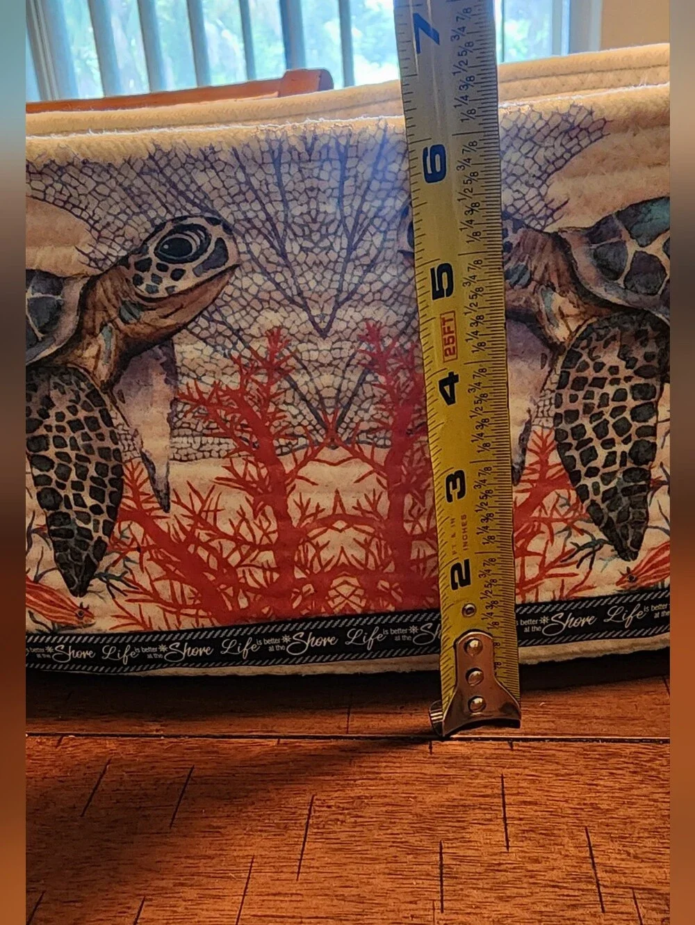 handmade rope basket with nautical print sea turtles with handles10x12x6